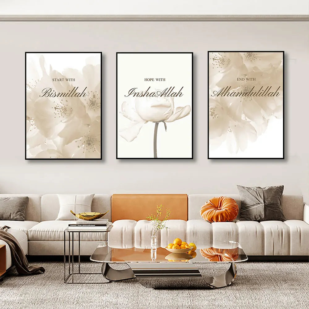 3pcs Islamic Poster Beige Flower Canvas posters