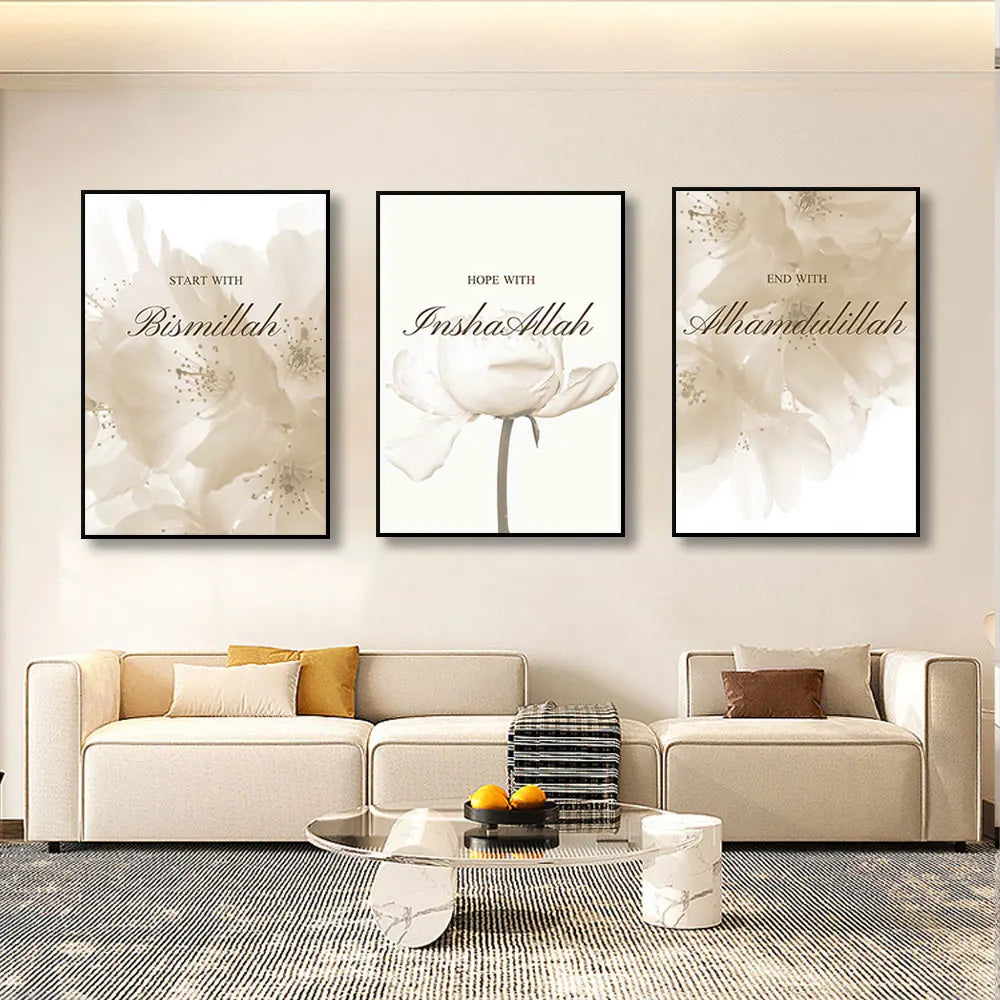 3pcs Islamic Poster Beige Flower Canvas posters